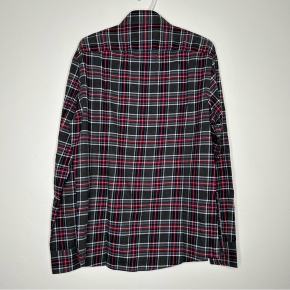 NWOT Untuckit Gray Red Navy Plaid Cotton Button Front Shirt Size Large Slim Fit - Picture 2 of 10